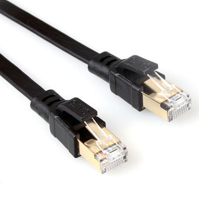 สายแพทช์ SFTP RJ45 Cat8 แบบแบน 40Gbps 2000Mhz สีดำทนทาน