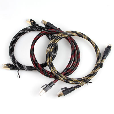 สายแพทช์อีเธอร์เน็ตแบบถัก Cat 7 ไนลอนสีดำสีขาวทนทานทุกสภาพอากาศ