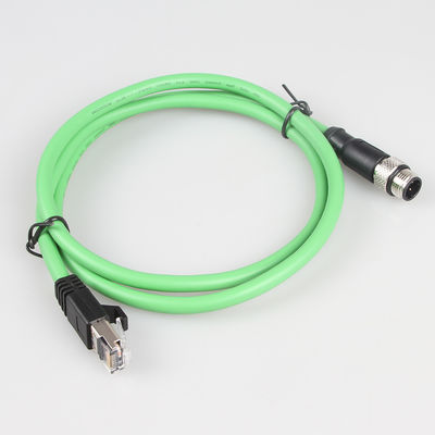 สายเคเบิลอีเธอร์เน็ตอุตสาหกรรมกล้องสีเขียว M12 4 ขาเข้ากับ RJ45 Gigabit Stable