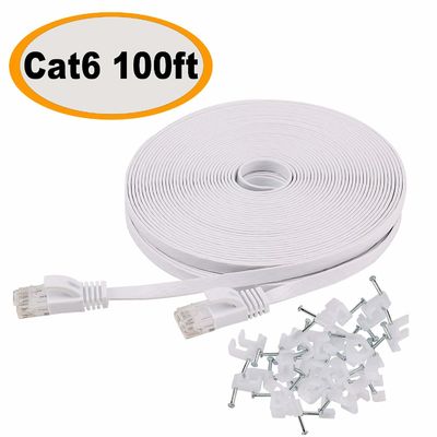 สายแพทช์ Cat6 ในร่มกลางแจ้ง 100 Ft 10Gbps บางแบนทนทาน