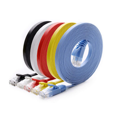 สายเคเบิลอีเธอร์เน็ตทองแดงเปลือยที่มีความเสถียรแบน Cat 6 บางพิเศษพร้อม RJ45 8P8C