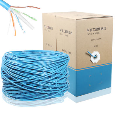 1000FT CCA CAT6 สายอินเทอร์เน็ต UTP สาย Lan 4PR 24AWG 0.48mm 305M สีเทา