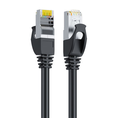 สายแพทช์ SFTP Cat6 สีดำหุ้มฉนวนสองชั้น 24AWG ตัวเชื่อมต่อ RJ45 ทองแดงบริสุทธิ์