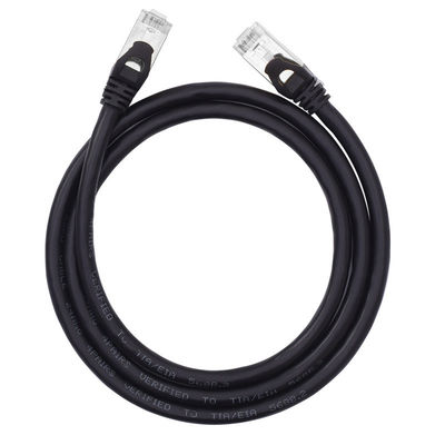 สายแพทช์ SFTP Cat6 สีดำหุ้มฉนวนสองชั้น 24AWG ตัวเชื่อมต่อ RJ45 ทองแดงบริสุทธิ์