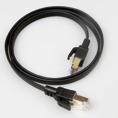 สายแพทช์ SFTP RJ45 Cat8 แบบแบน 40Gbps 2000Mhz สีดำทนทาน