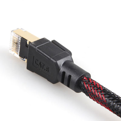 สายแพทช์ Cat8 ในร่มกลางแจ้งไนลอนถักสีแดงดำ 26AWG 40Gbps