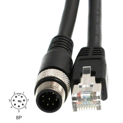 ROHS Cat6 Industrial Ethernet Cable M12 D Code 8 Pin To RJ45 สำหรับเซ็นเซอร์ Fieldbus