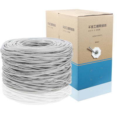สายเคเบิลอีเธอร์เน็ตเครือข่าย 23AWG Cat5e ที่ทนทาน, สายเคเบิลป้องกัน UTP 1,000 ฟุต 4 คู่