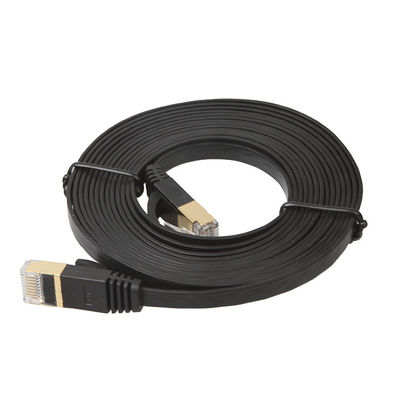 สายเคเบิลอีเธอร์เน็ตแบบแบน Cat6 สีดำที่ใช้งานได้จริงพร้อมตัวเชื่อมต่อ Rj45 แบบไม่มีสายหุ้มด้วยทอง