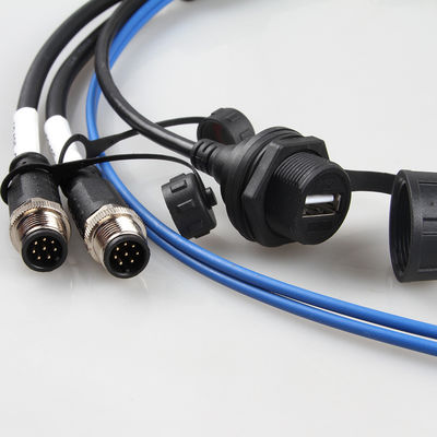 ชุดสายไฟรัดสายไฟกันน้ำสำหรับการบินและอวกาศ M12+USB ตัวเมีย+ไฟเบอร์ออปติก