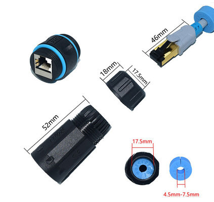 ขั้วต่อกันน้ำแบบอินไลน์ IP68 กลางแจ้ง CAT6 STP หญิงกับหญิง