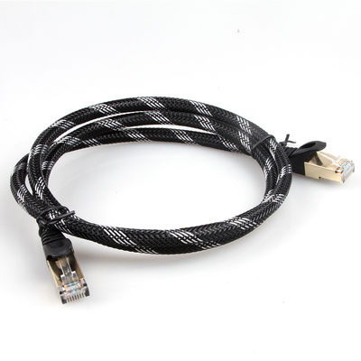 สายแพทช์อีเธอร์เน็ตแบบถัก Cat 7 ไนลอนสีดำสีขาวทนทานทุกสภาพอากาศ