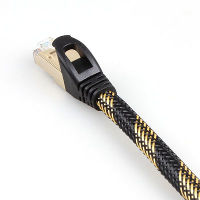 สายเคเบิลอีเธอร์เน็ตแบบหุ้มฉนวน ISO Gigabit Cat 7 ไนลอนสีดำถักสีเหลือง