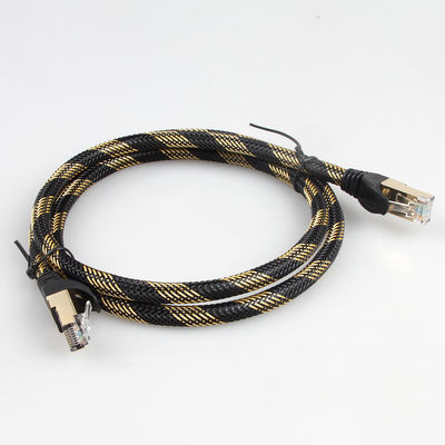 สายเคเบิลอีเธอร์เน็ตแบบหุ้มฉนวน ISO Gigabit Cat 7 ไนลอนสีดำถักสีเหลือง