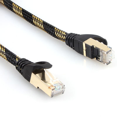 สายเคเบิลอีเธอร์เน็ตแบบหุ้มฉนวน ISO Gigabit Cat 7 ไนลอนสีดำถักสีเหลือง