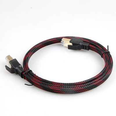 สายเคเบิลอีเธอร์เน็ตแบบถักไนลอน Cat8 เสถียรสีแดงดำป้องกันการรบกวน
