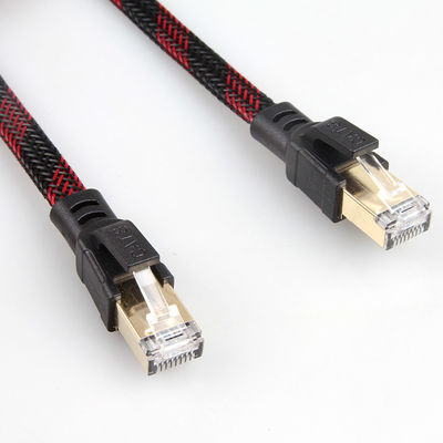 สายเคเบิลอีเธอร์เน็ตแบบถักไนลอน Cat8 เสถียรสีแดงดำป้องกันการรบกวน