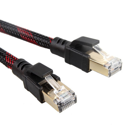 สายแพทช์ Cat8 ในร่มกลางแจ้งไนลอนถักสีแดงดำ 26AWG 40Gbps