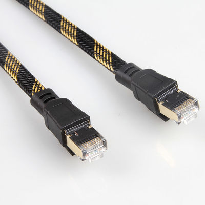 สายแพทช์ RJ45 Cat8 ที่เสถียรไนลอนถักสีดำสีเหลืองความเร็วสูง