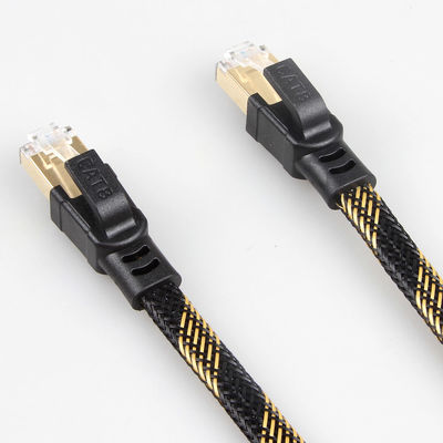 สายแพทช์ RJ45 Cat8 ที่เสถียรไนลอนถักสีดำสีเหลืองความเร็วสูง