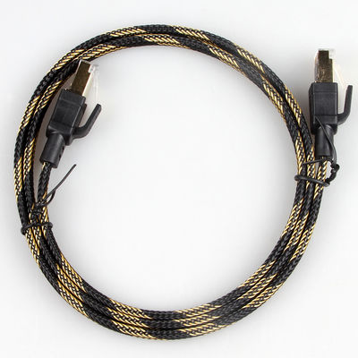สายแพทช์ RJ45 Cat8 ที่เสถียรไนลอนถักสีดำสีเหลืองความเร็วสูง