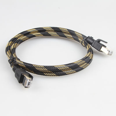 SFTP RJ45 Cat 8 สายเคเบิลอีเธอร์เน็ตกลางแจ้งไนลอนถักสีดำสีเหลือง