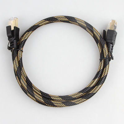 SFTP RJ45 Cat 8 สายเคเบิลอีเธอร์เน็ตกลางแจ้งไนลอนถักสีดำสีเหลือง