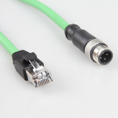 สายเคเบิลอีเธอร์เน็ตอุตสาหกรรมกล้องสีเขียว M12 4 ขาเข้ากับ RJ45 Gigabit Stable