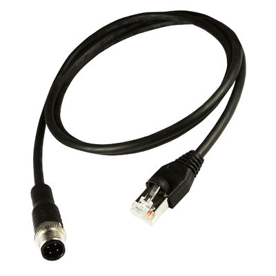 M12 ถึง Rj45 Gigabit Industrial Ethernet Cable Cat5e Cat6 สีดำ