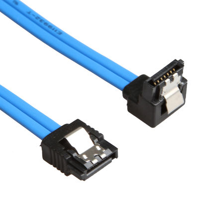 สายเคเบิล SATA 3 6GB S ที่ใช้งานได้จริงสีน้ำเงินพร้อมสลักล็อคตรงถึงปลั๊ก 90 องศา