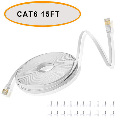 สายแพอีเธอร์เน็ต Cat 6 แบน 50 ฟุต สีขาว สายคู่บิดเกลียวไม่หุ้มฉนวน