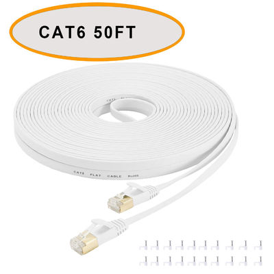 สายแพอีเธอร์เน็ต Cat 6 แบน 50 ฟุต สีขาว สายคู่บิดเกลียวไม่หุ้มฉนวน
