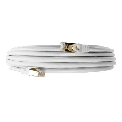 สายแพทช์ RJ45 0.5-90 ม., สายเคเบิลอีเธอร์เน็ต Cat 7 สีขาวโล่คู่