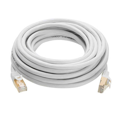 สายแพทช์ RJ45 0.5-90 ม., สายเคเบิลอีเธอร์เน็ต Cat 7 สีขาวโล่คู่