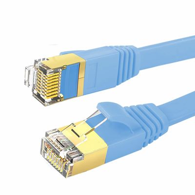 สายเคเบิลอีเธอร์เน็ต Cat 7 แบบแบน 600MHz ที่เสถียร, สายเคเบิล SFTP Cat7 ที่ใช้งานได้จริง BC Blue